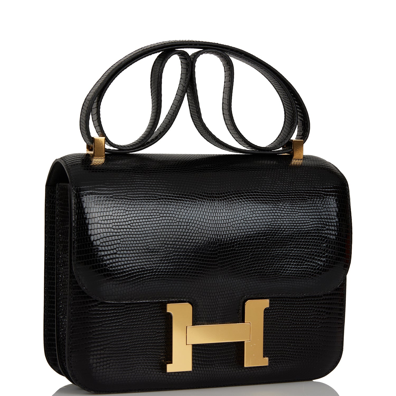 Hermes Constance Lizard Niloticus Hardware Handbag Black Gold Travel Bag