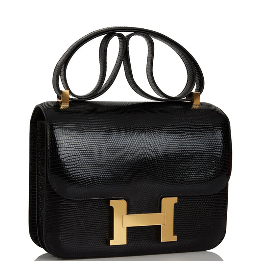 Hermes Constance Lizard Niloticus Hardware Handbag Black Gold Travel Bag