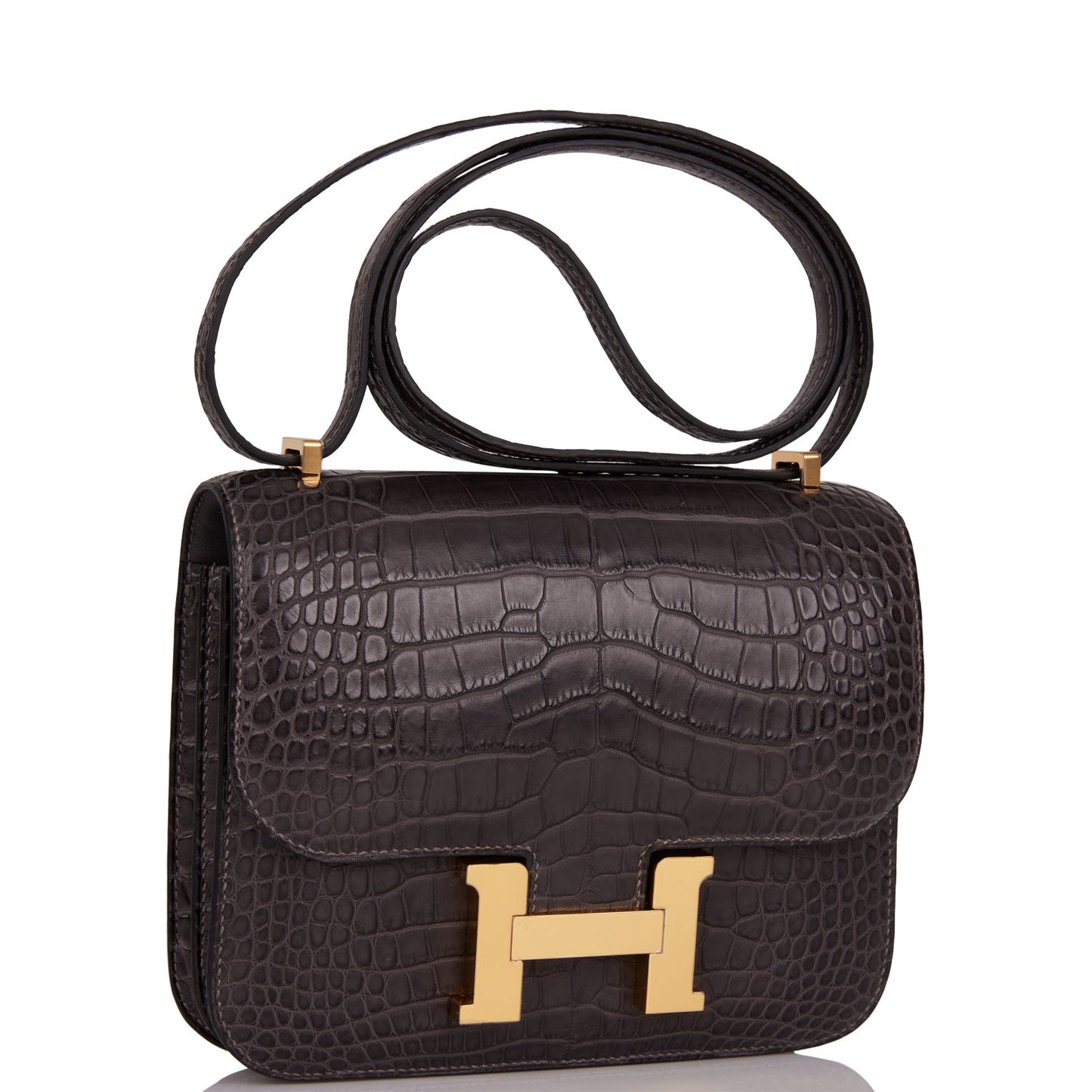 Hermes Constance Graphite Matte Alligator Hardware Handbag Gold Travel Bag