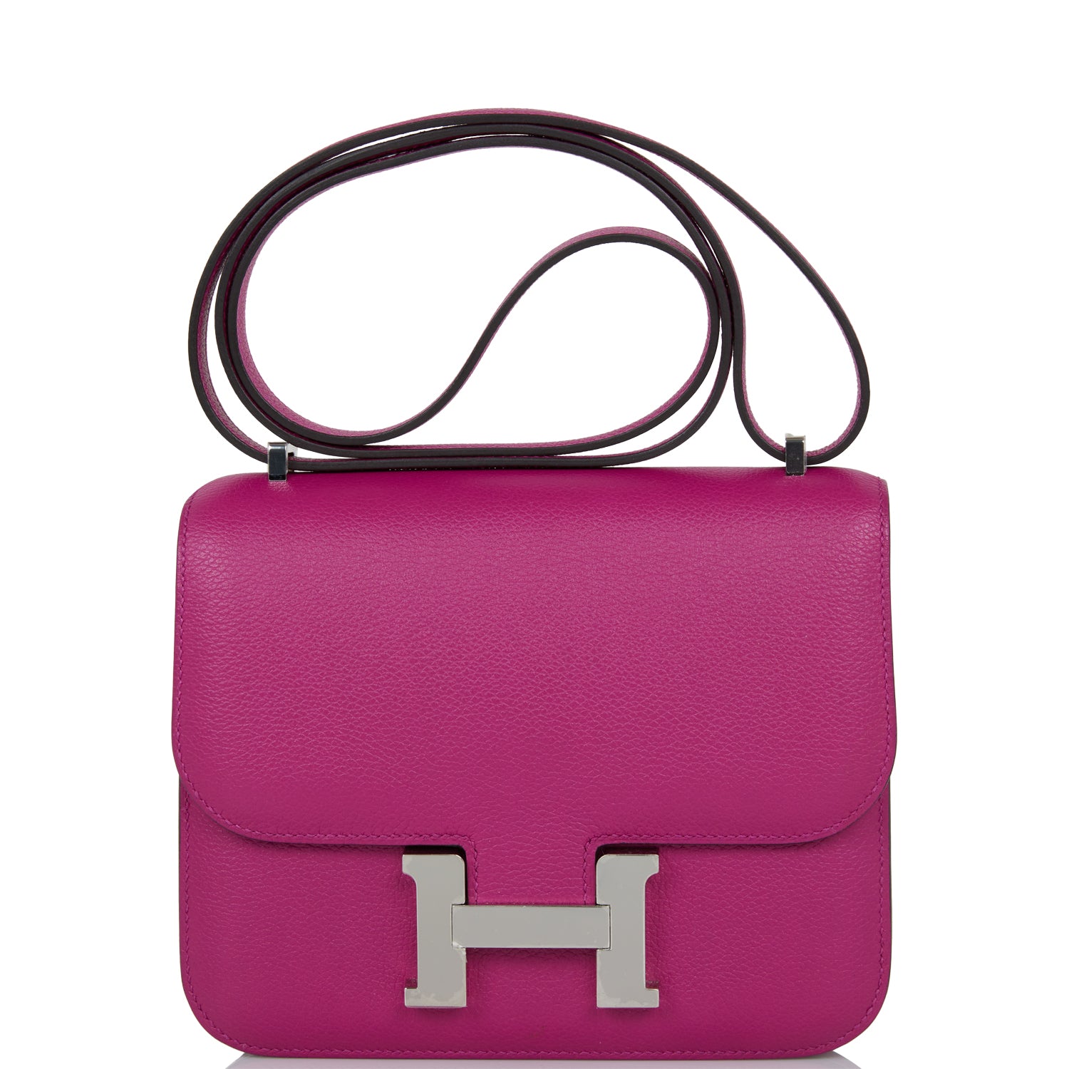 Hermes Constance Rose Pourpre Evercolor Palladium Hardware Handbag Travel Bag