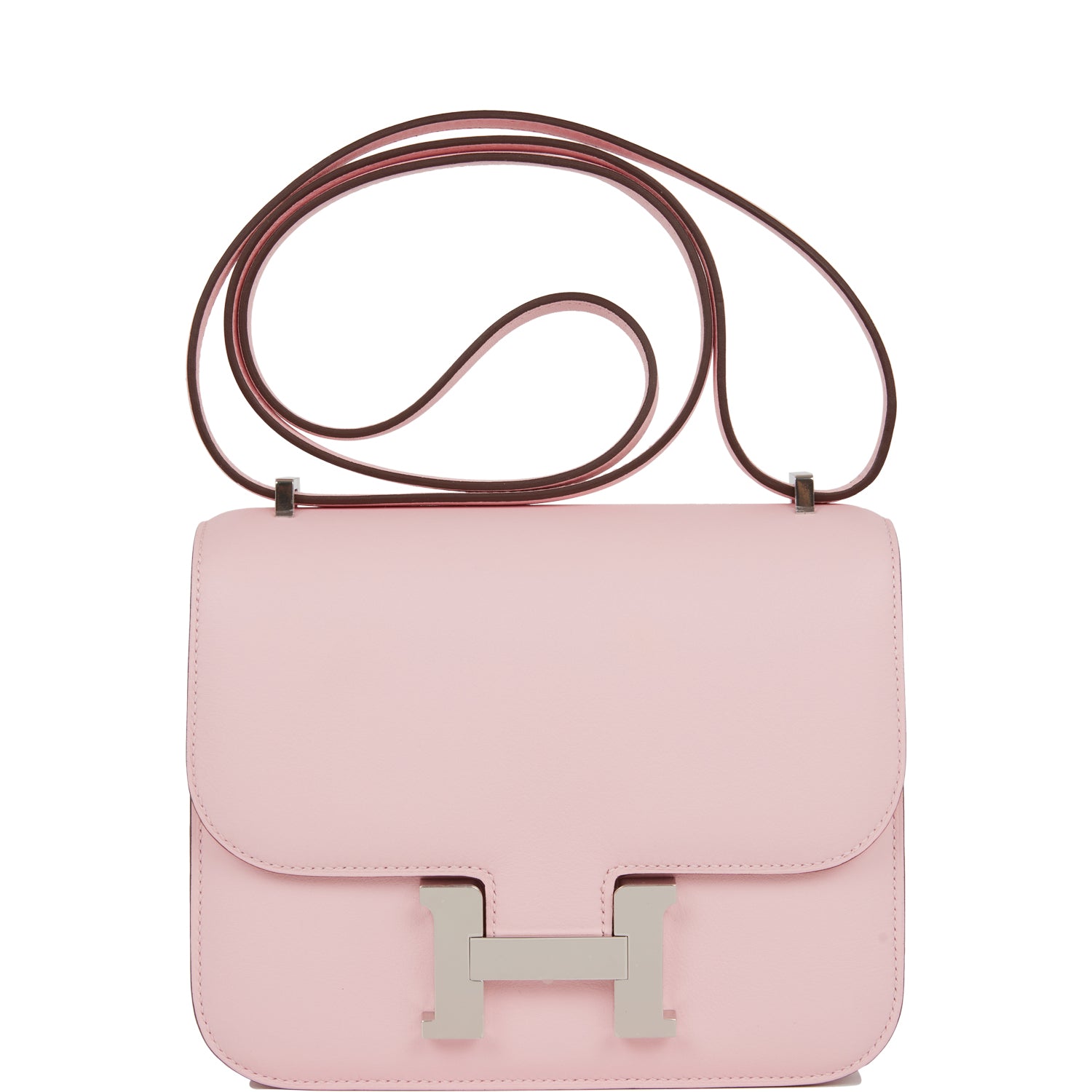 Hermes Constance Rose Sakura Swift Palladium Hardware Crossbody Bag
