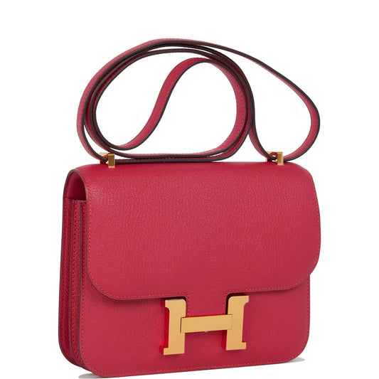 Hermes Constance Framboise Chevre Hardware Crossbody Bag Gold