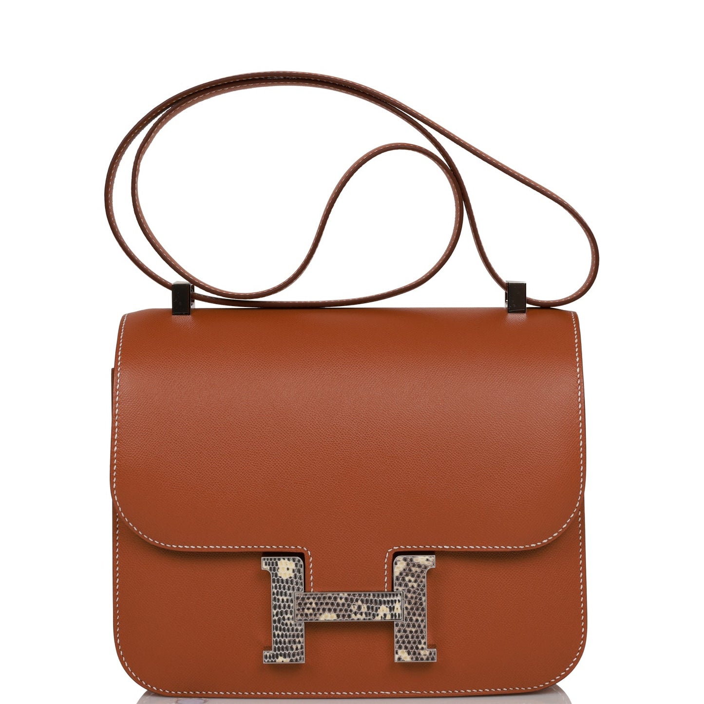 Hermes Constance Madame And Lizard Palladium Hardware Handbag Gold Travel Bag Palladium Hardware