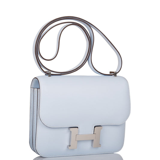 Hermes Constance Bleu Brume Swift Palladium Hardware Handbag Travel Bag
