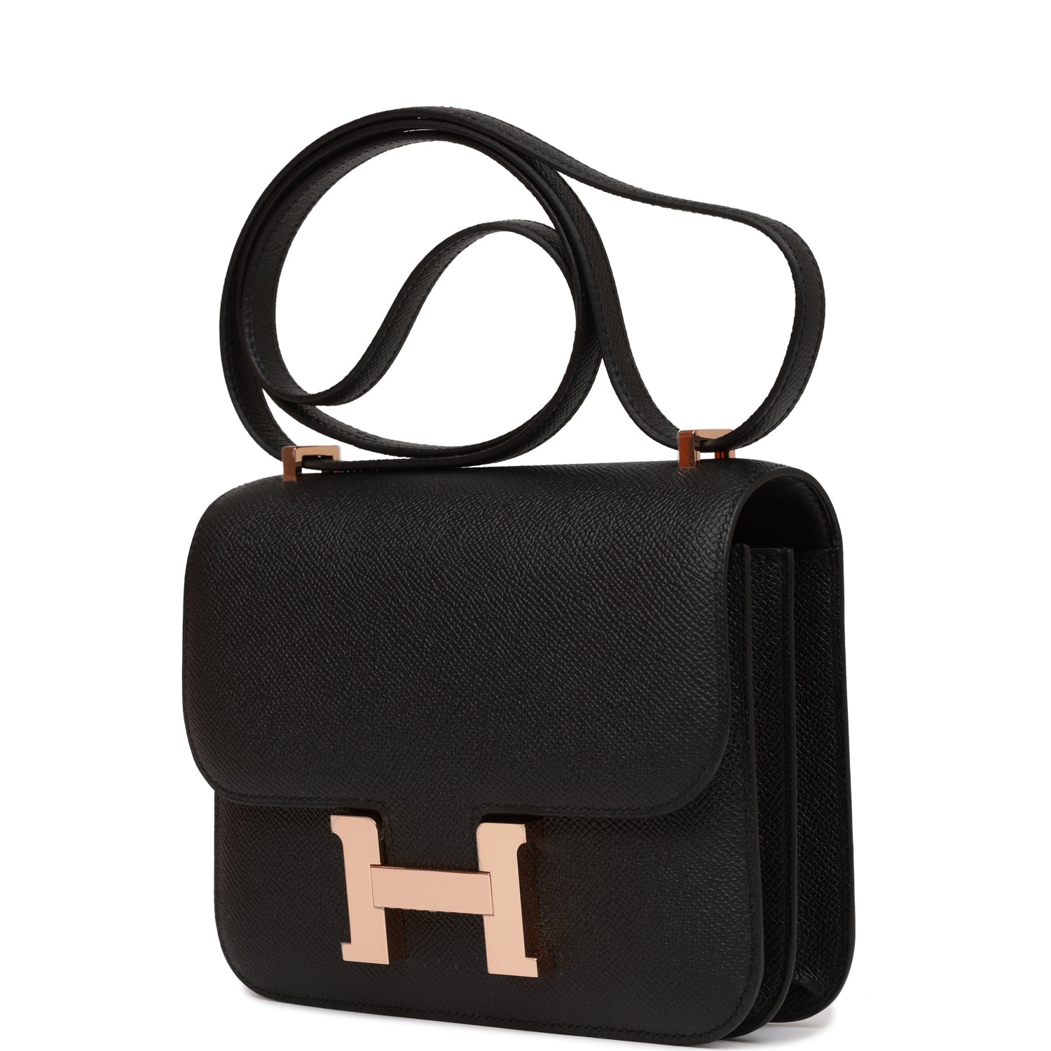 Hermes Constance Epsom Rose Hardware Handbag Black Gold Travel Bag
