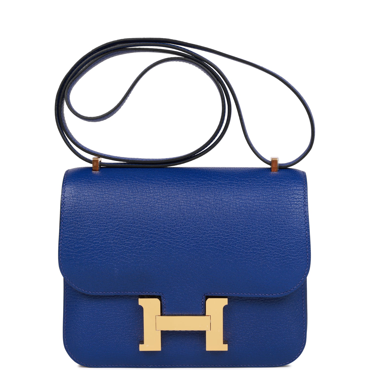 Hermes Constance Bleu Electric Chevre Hardware Handbag Gold Travel Bag