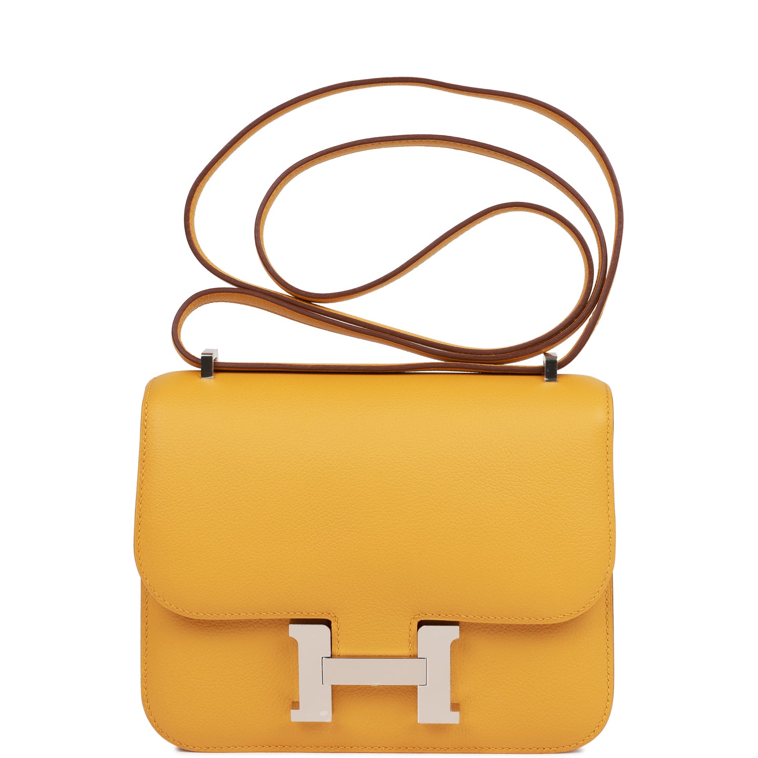 Hermes Constance Jaune Ambre Verso Evercolor Palladium Hardware Travel Bag