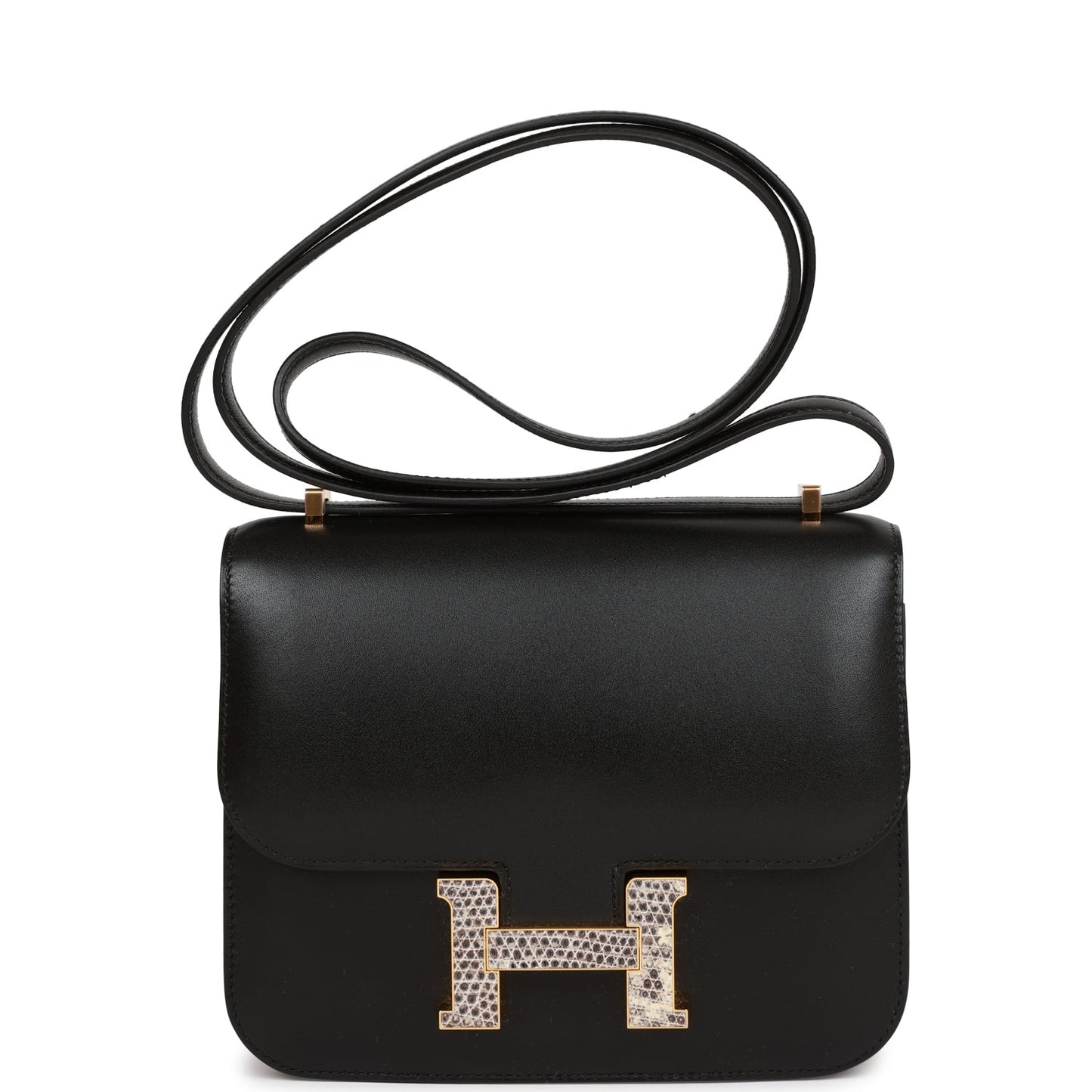 Hermes Constance Tadelakt And Lizard Hardware Crossbody Bag Black Gold