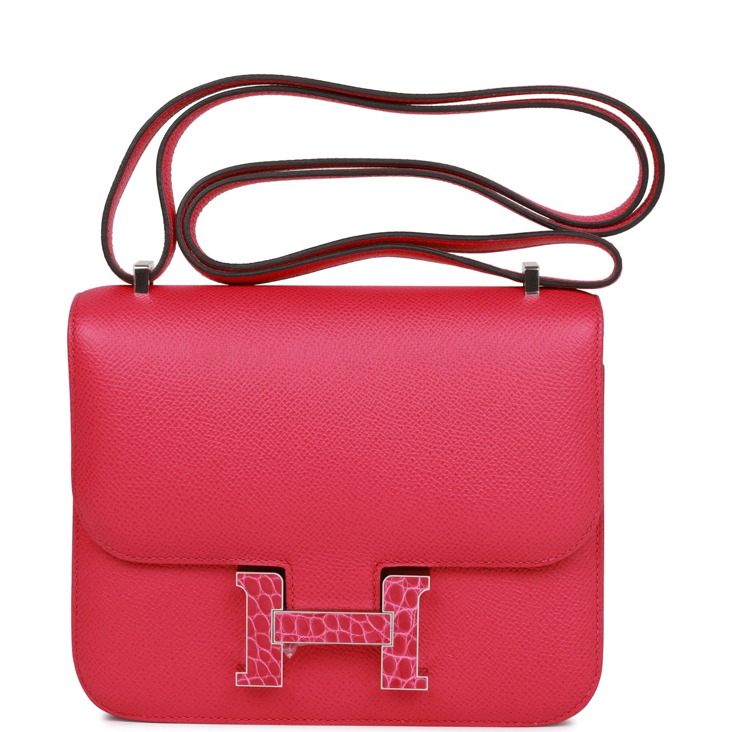 Hermes Constance Rose Mexico Epsom And Alligator Palladium Travel Bag