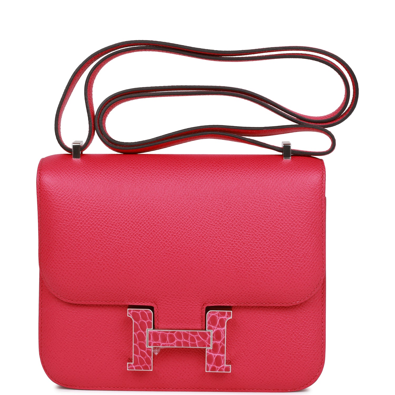 Hermes Constance Rose Mexico Epsom And Alligator Palladium Travel Bag