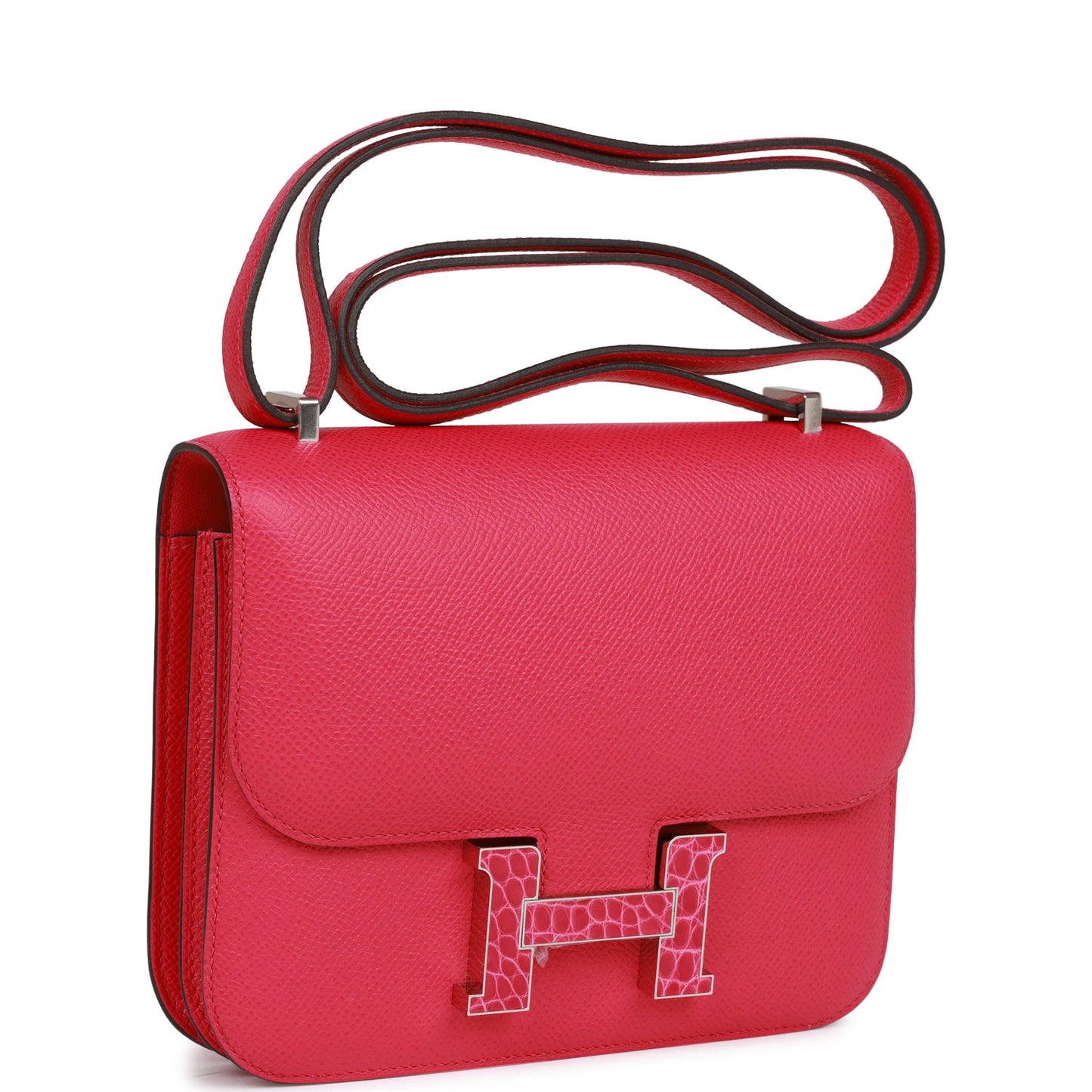 Hermes Constance Rose Mexico Epsom And Alligator Palladium Travel Bag