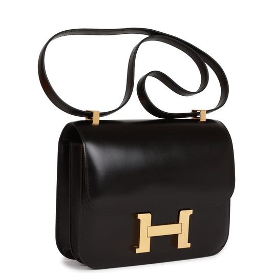 Hermes Constance Box Hardware Handbag Black Gold Travel Bag