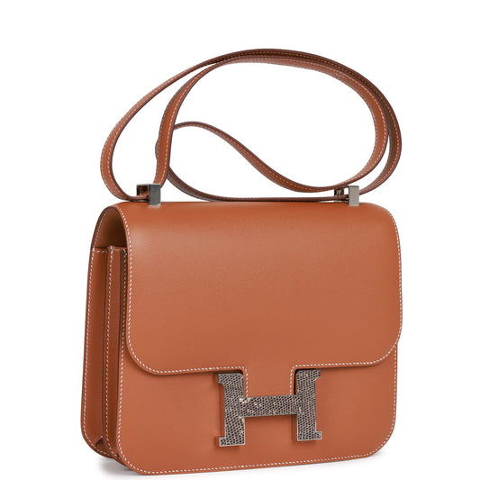 Hermes Constance Madame And Lizard Palladium Hardware Handbag Gold Travel Bag