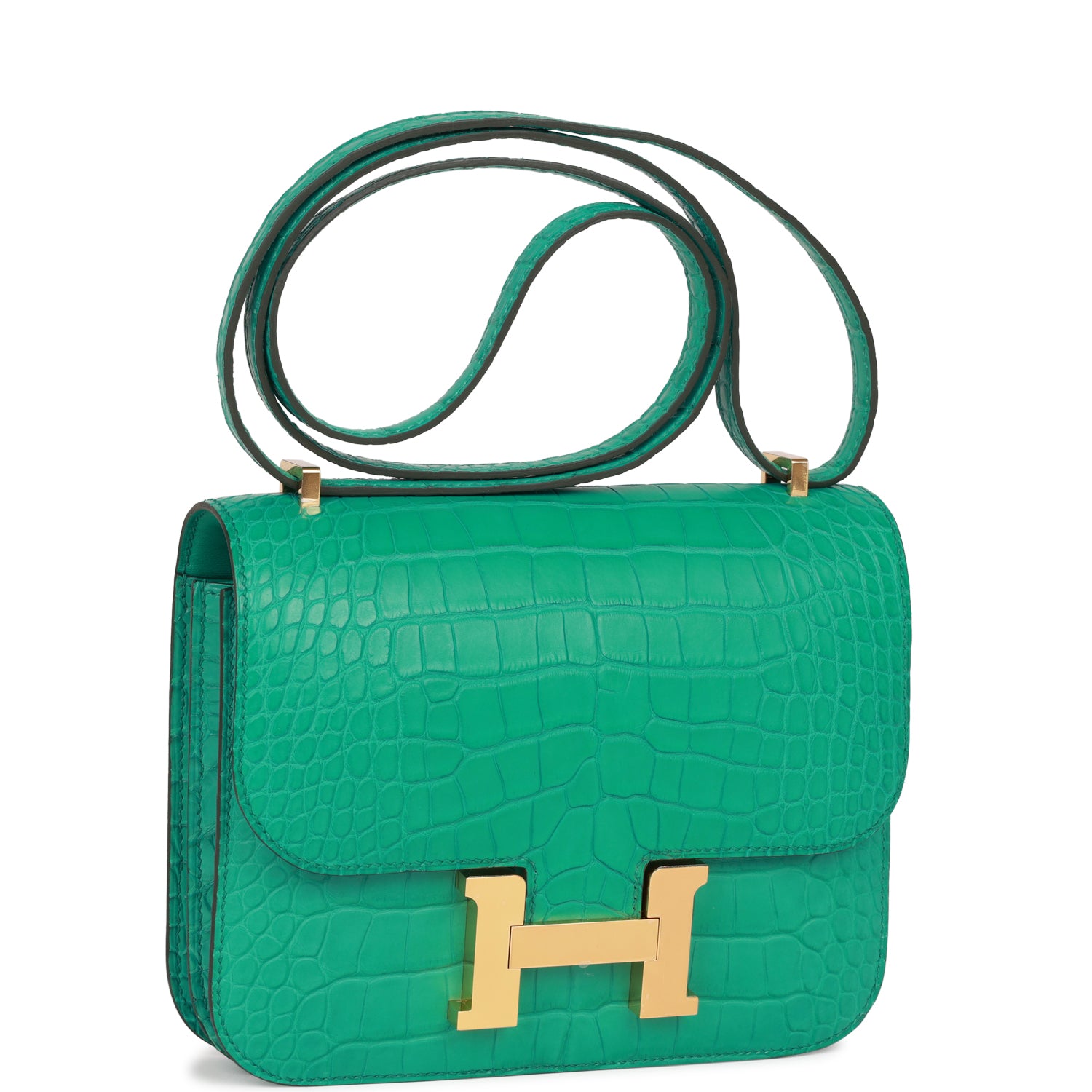 Hermes Constance Vert Jade Matte Alligator Hardware Handbag Gold Travel Bag