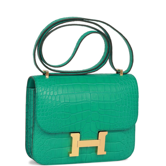 Hermes Constance Vert Jade Matte Alligator Hardware Handbag Gold Travel Bag