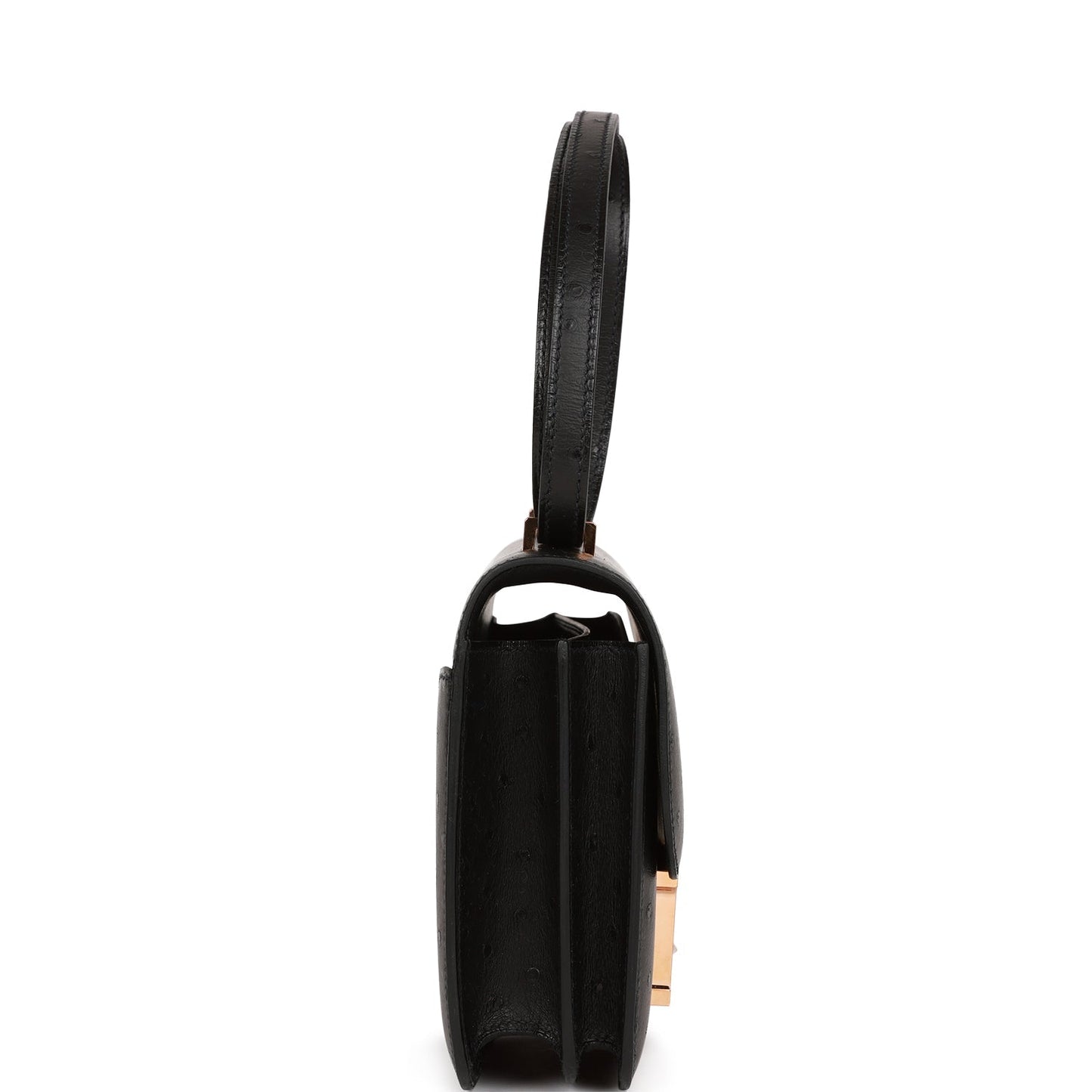 Hermes Constance Ostrich Rose Hardware Handbag Black Gold Travel Bag