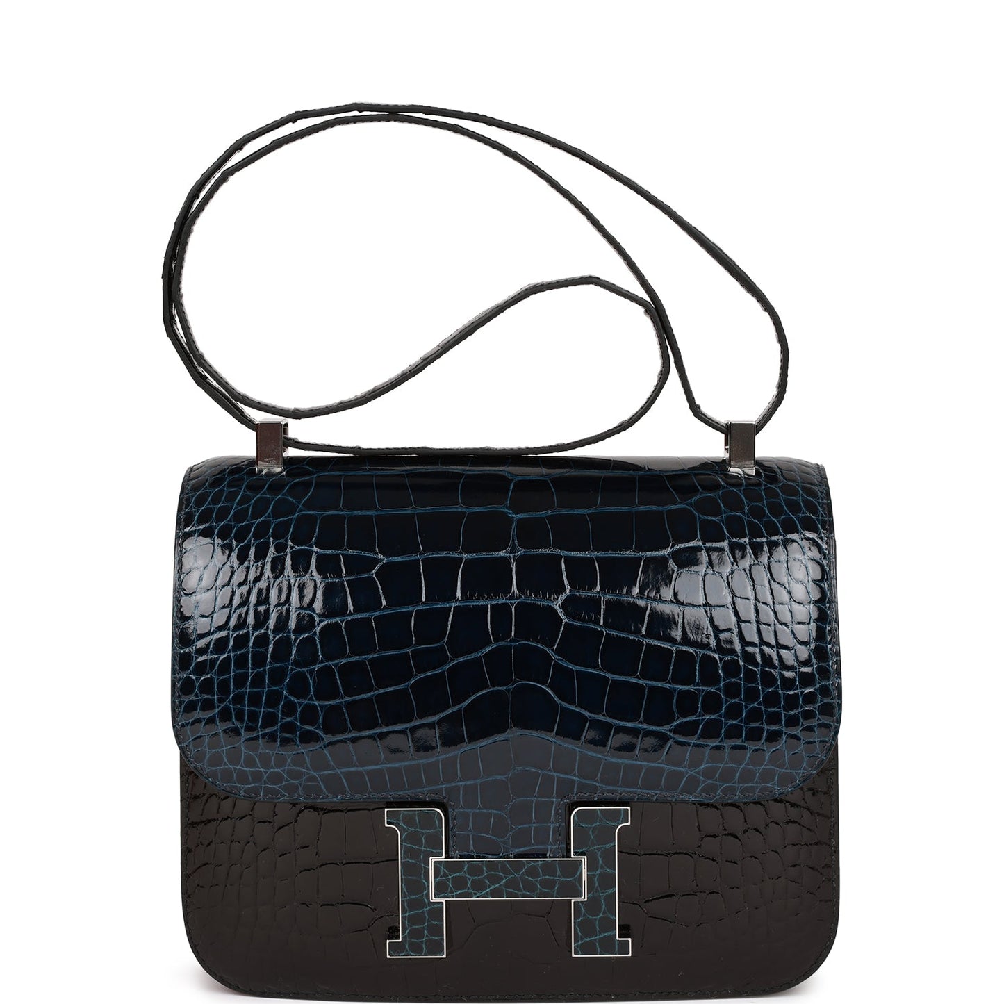 Hermes Constance Tri Color Bleu Baltique And Vert Rousseau Black Travel Bag
