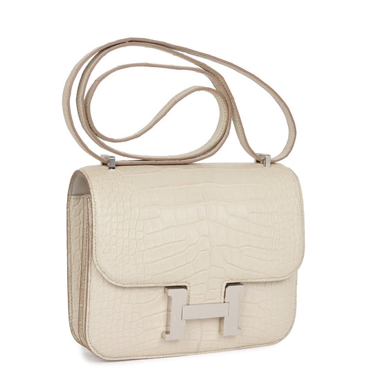 Hermes Constance Beton Matte Alligator Palladium Hardware Handbag Travel Bag
