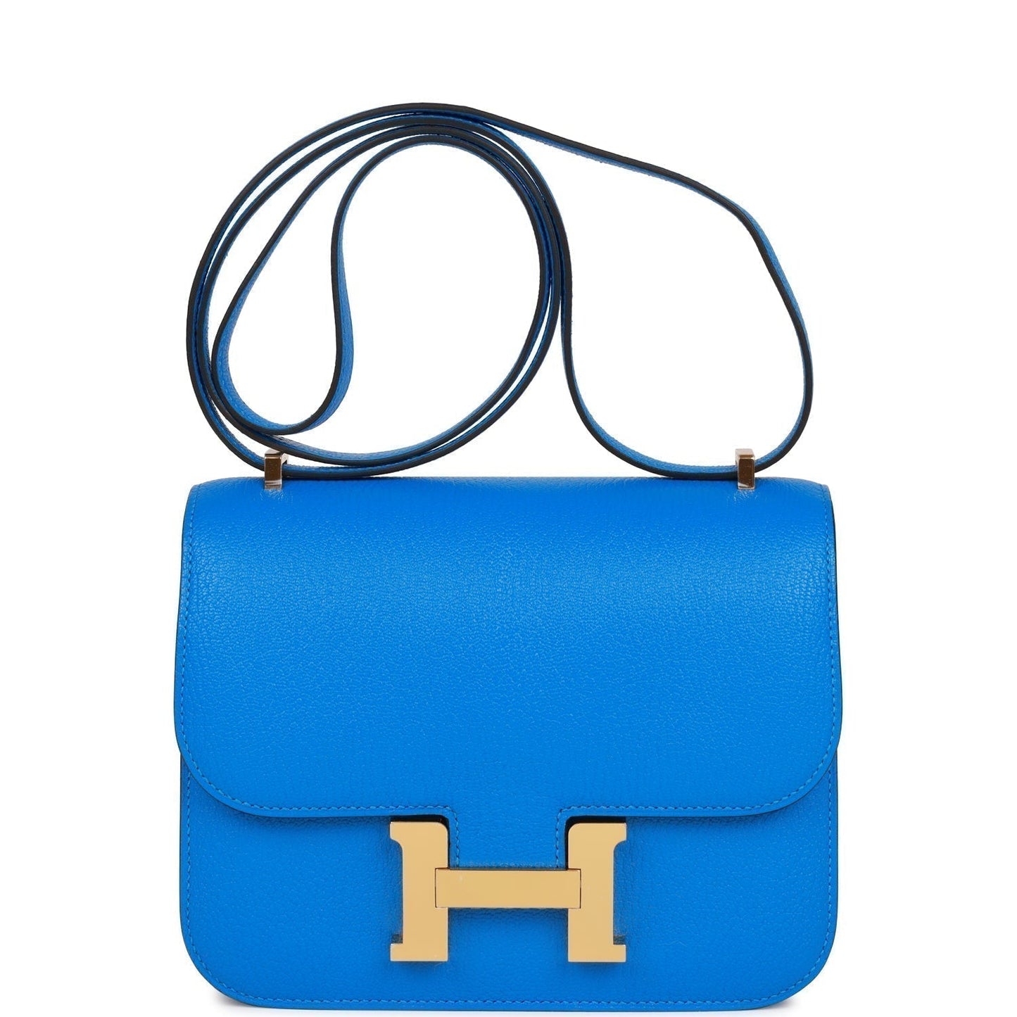 Hermes Constance Bleu Hydra Chevre Hardware Handbag Gold Travel Bag