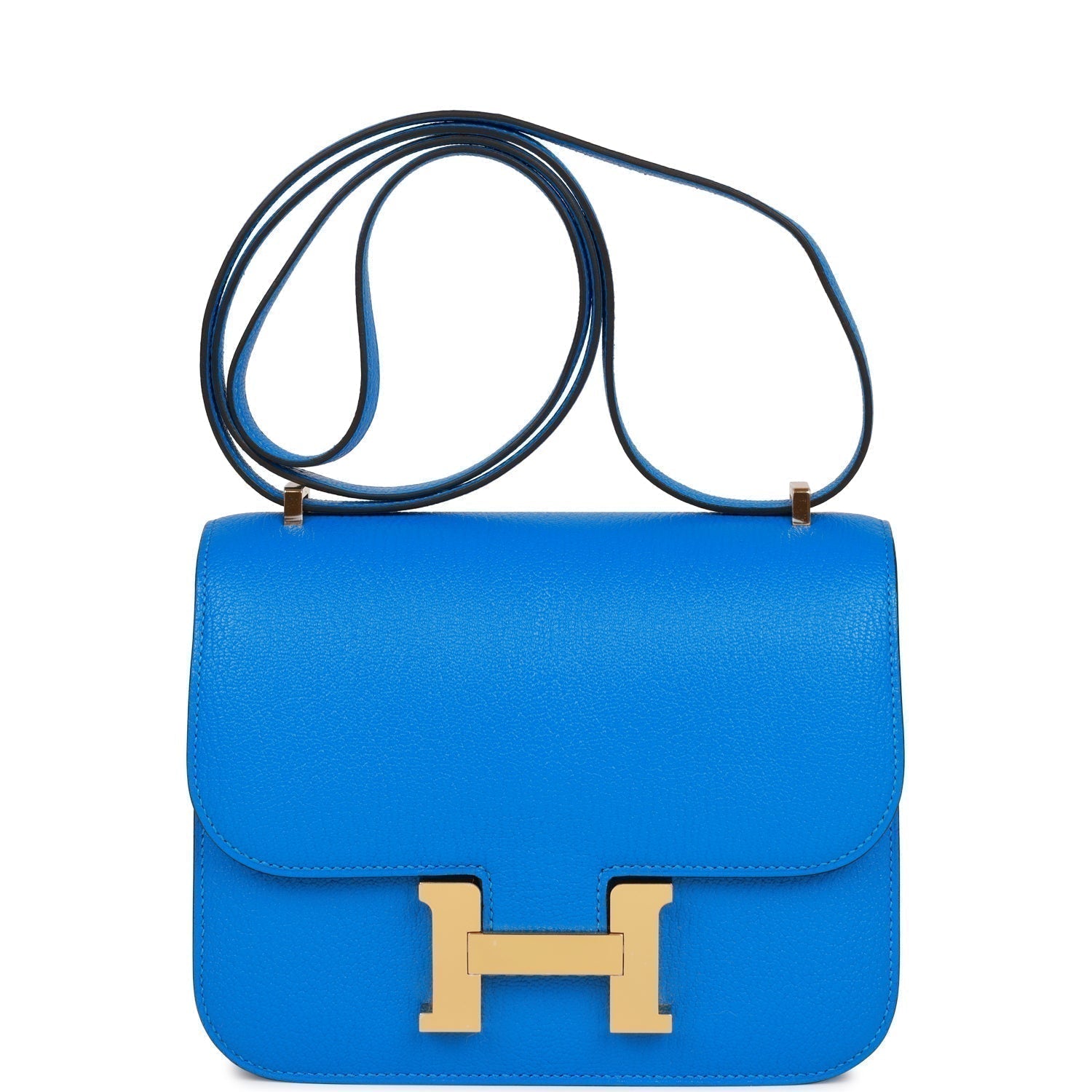 Hermes Constance Bleu Hydra Chevre Hardware Handbag Gold Travel Bag
