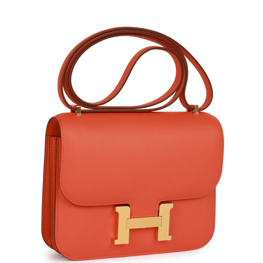 Hermes Constance Orange Swift Hardware Handbag Gold Travel Bag