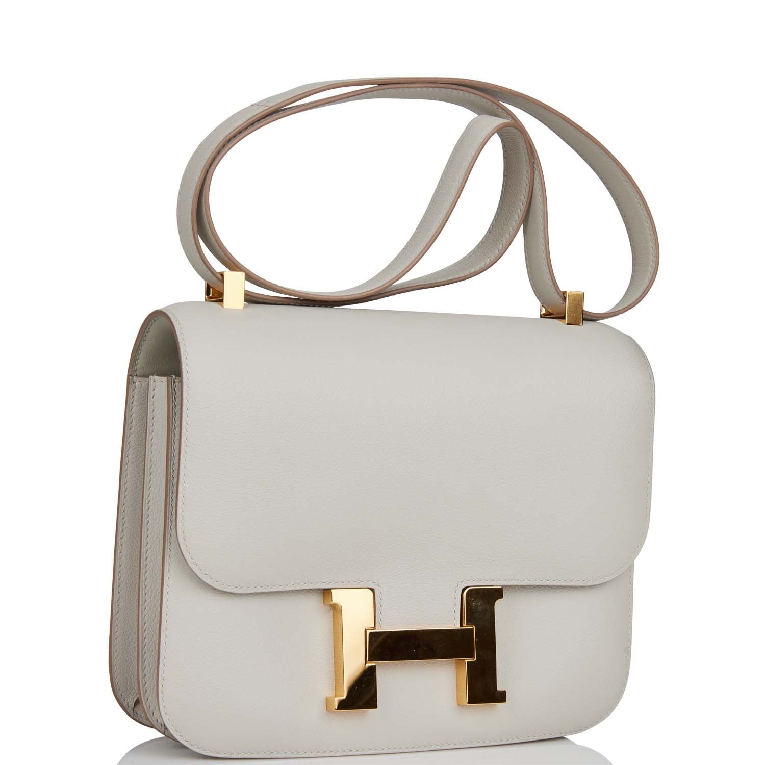 Hermes Constance Gris Perle Evercolor Hardware Handbag Gold Travel Bag