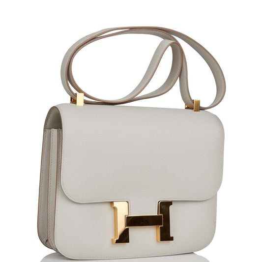 Hermes Constance Gris Perle Evercolor Hardware Handbag Gold Travel Bag