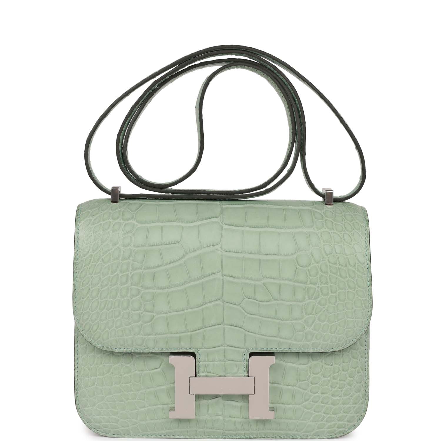Hermes Constance Vert Eau Matte Alligator Palladium Hardware Travel Bag Palladium Hardware
