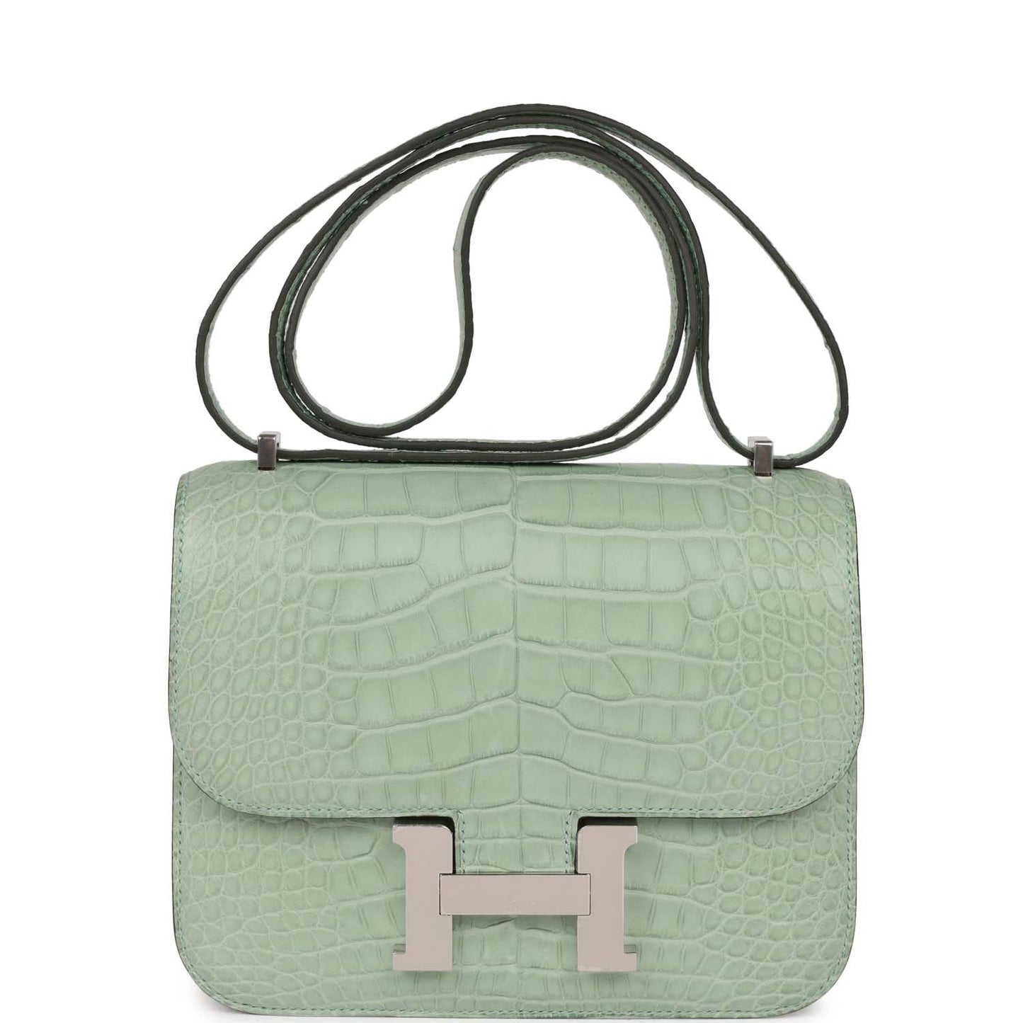 Hermes Constance Vert Eau Matte Alligator Palladium Hardware Travel Bag
