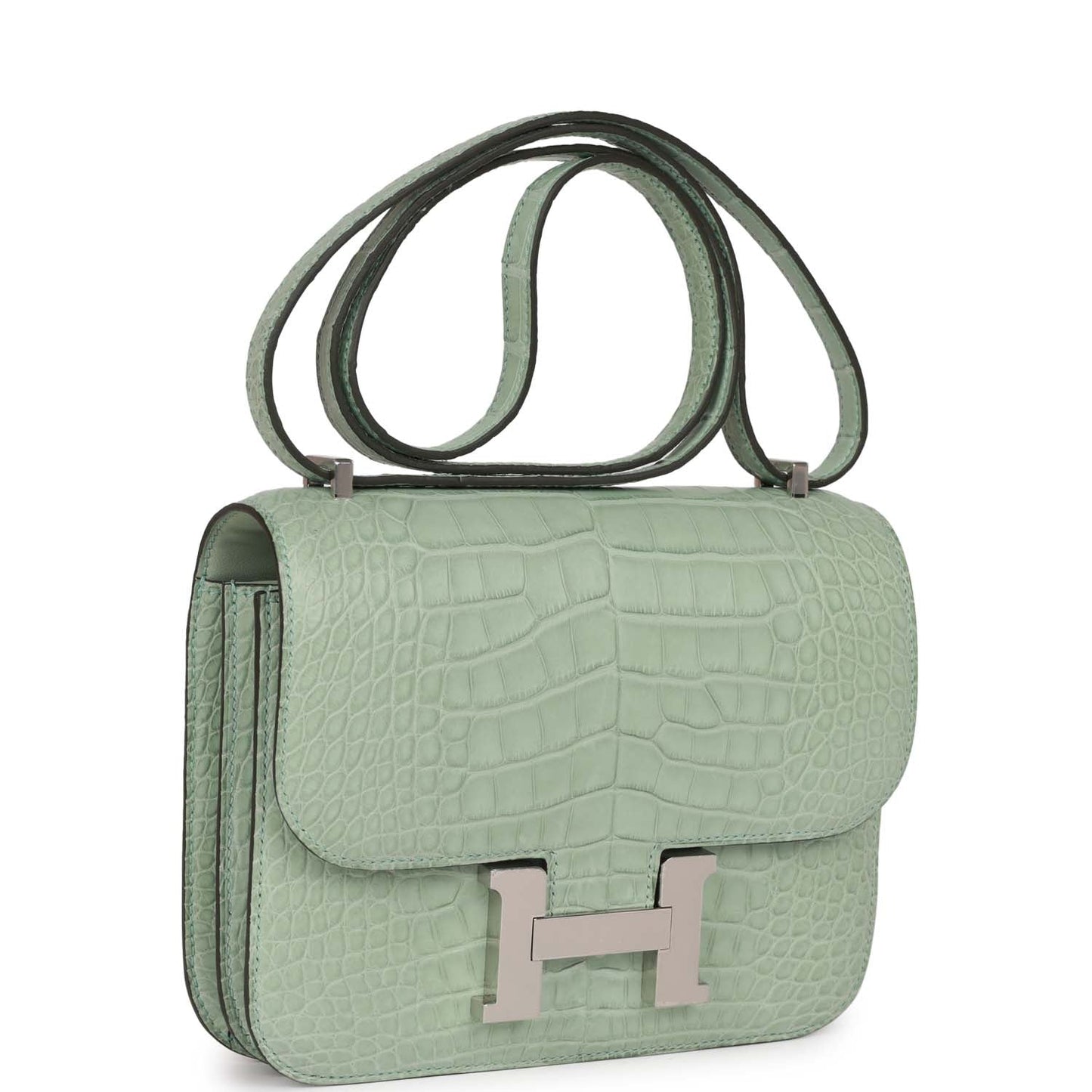 Hermes Constance Vert Eau Matte Alligator Palladium Hardware Travel Bag