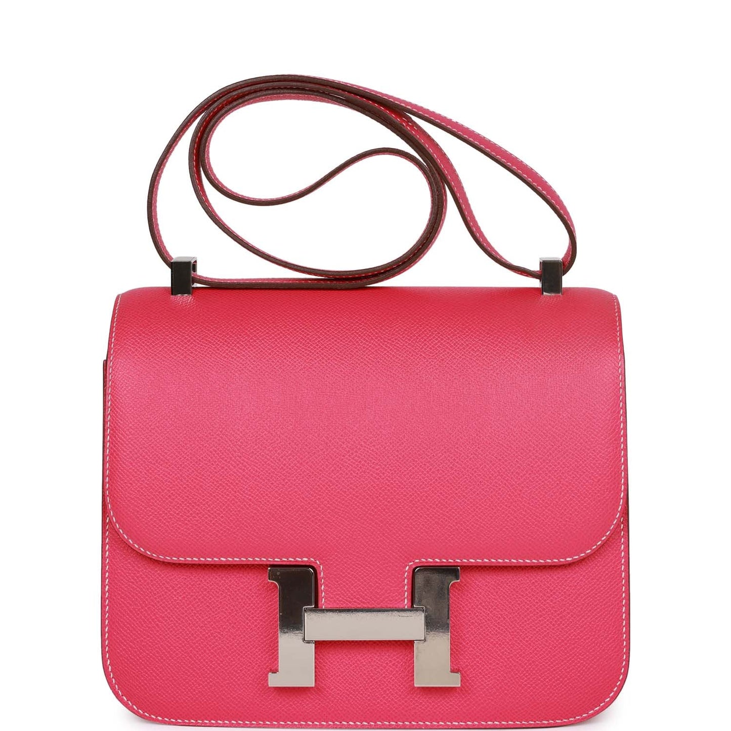 Hermes Constance Rose Tyrien Epsom Palladium Hardware Handbag Travel Bag