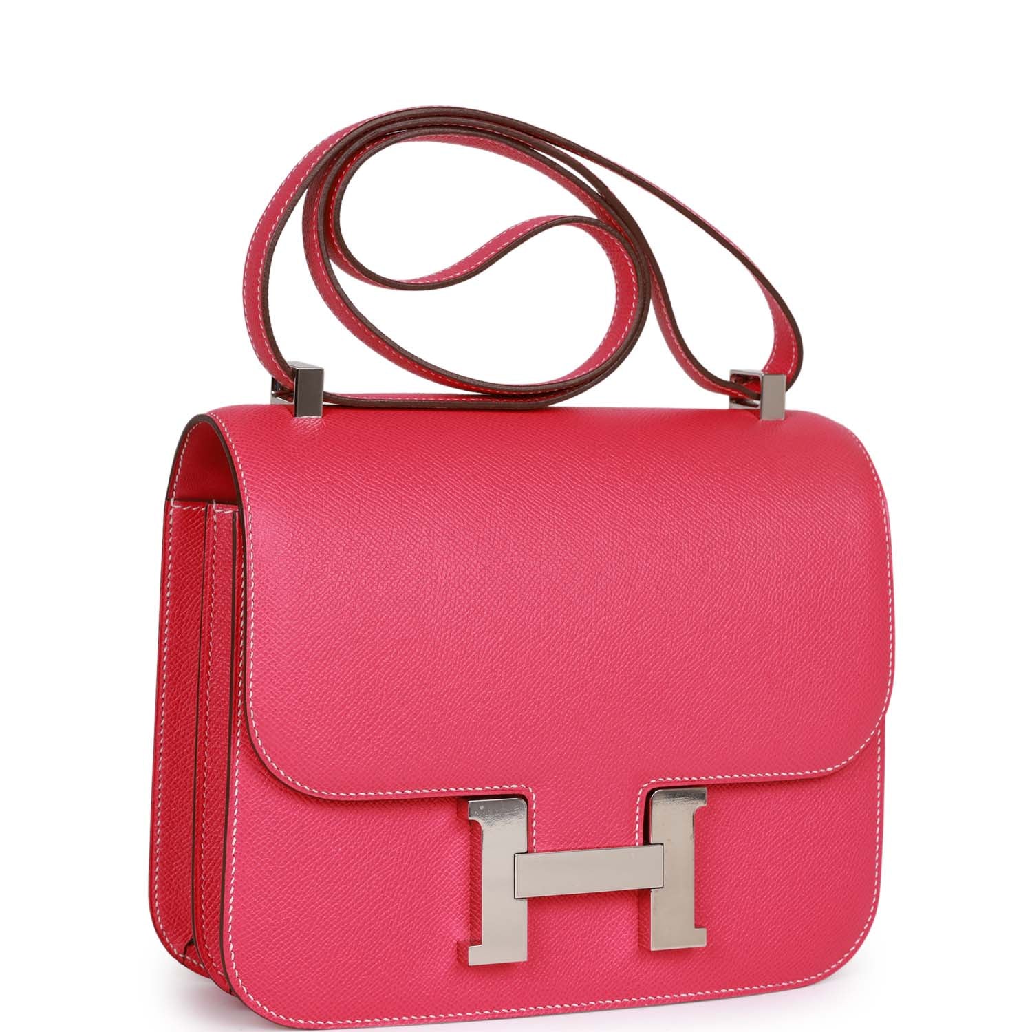 Hermes Constance Rose Tyrien Epsom Palladium Hardware Handbag Travel Bag