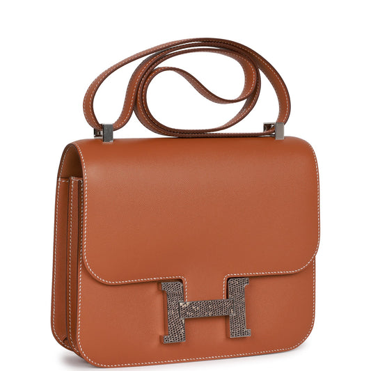 Hermes Constance Madame And Lizard Palladium Hardware Handbag Gold Travel Bag