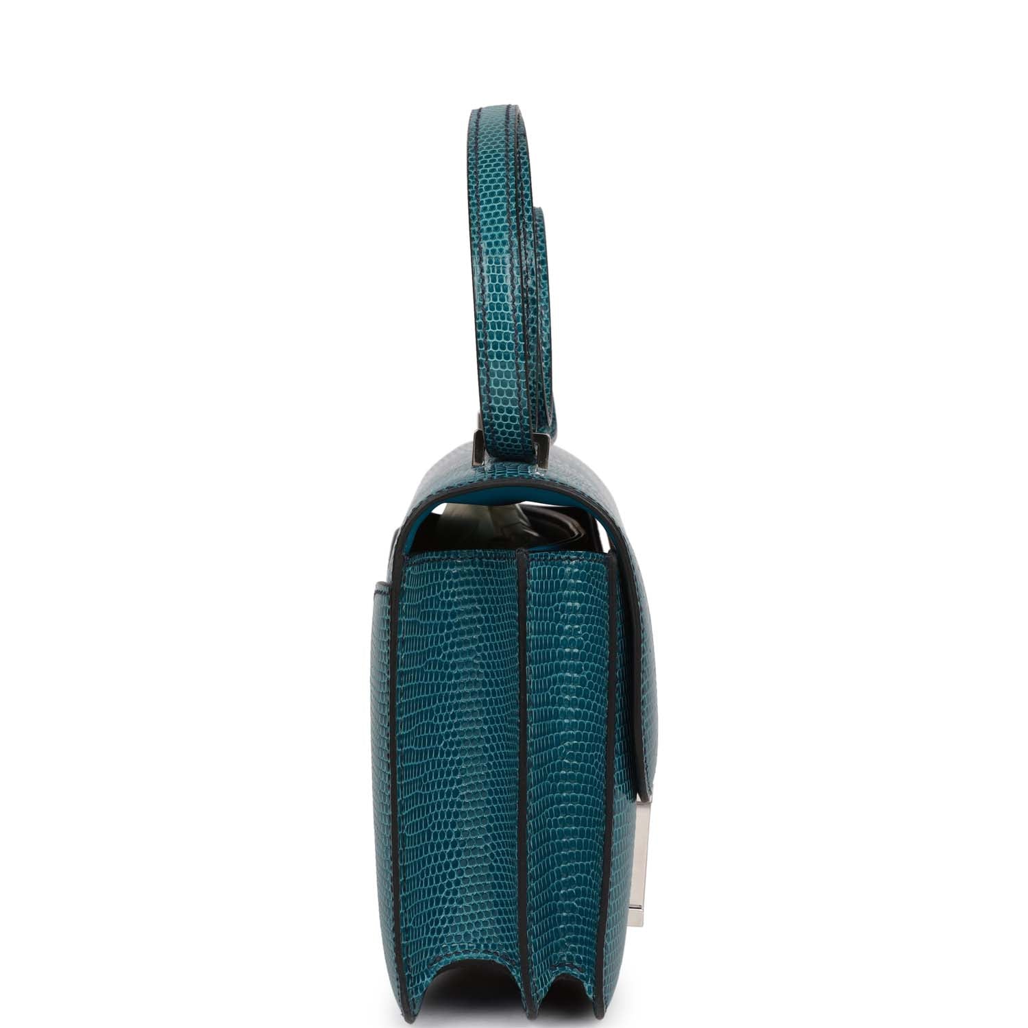 Hermes Constance Bleu Petrole Lizard Niloticus Palladium Hardware Handbag Mini Travel Bag