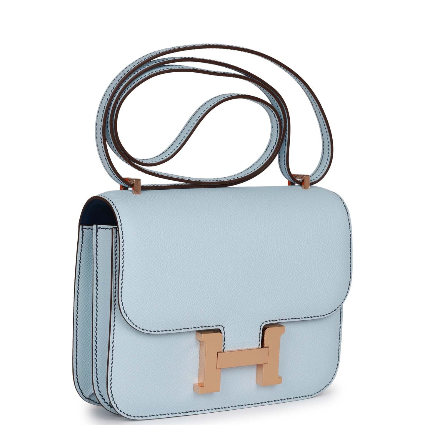 Hermes Special Constance Bleu Brume Verso Epsom Rose Gold Travel Bag