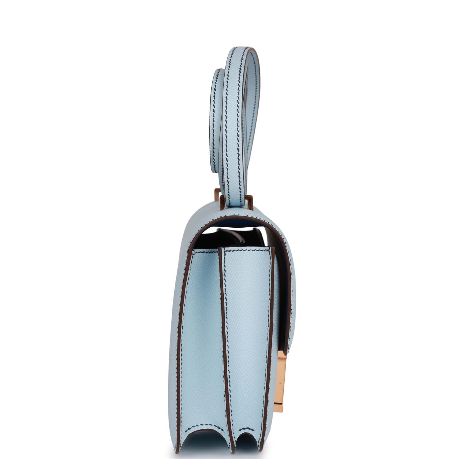Hermes Special Constance Bleu Brume Verso Epsom Rose Gold Travel Bag