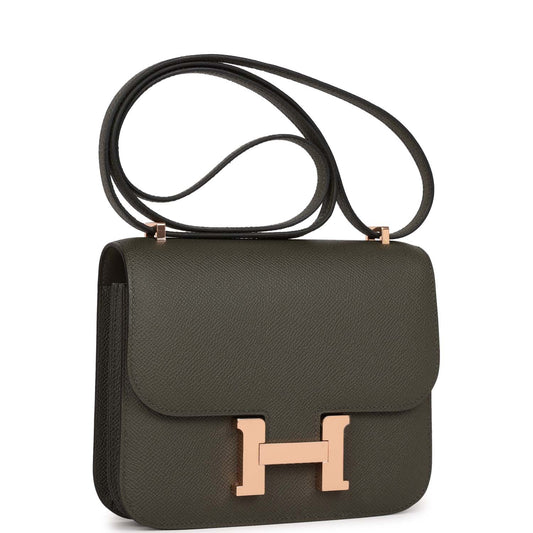 Hermes Constance Vert De Gris Epsom Rose Hardware Gold Travel Bag Gold Hardware