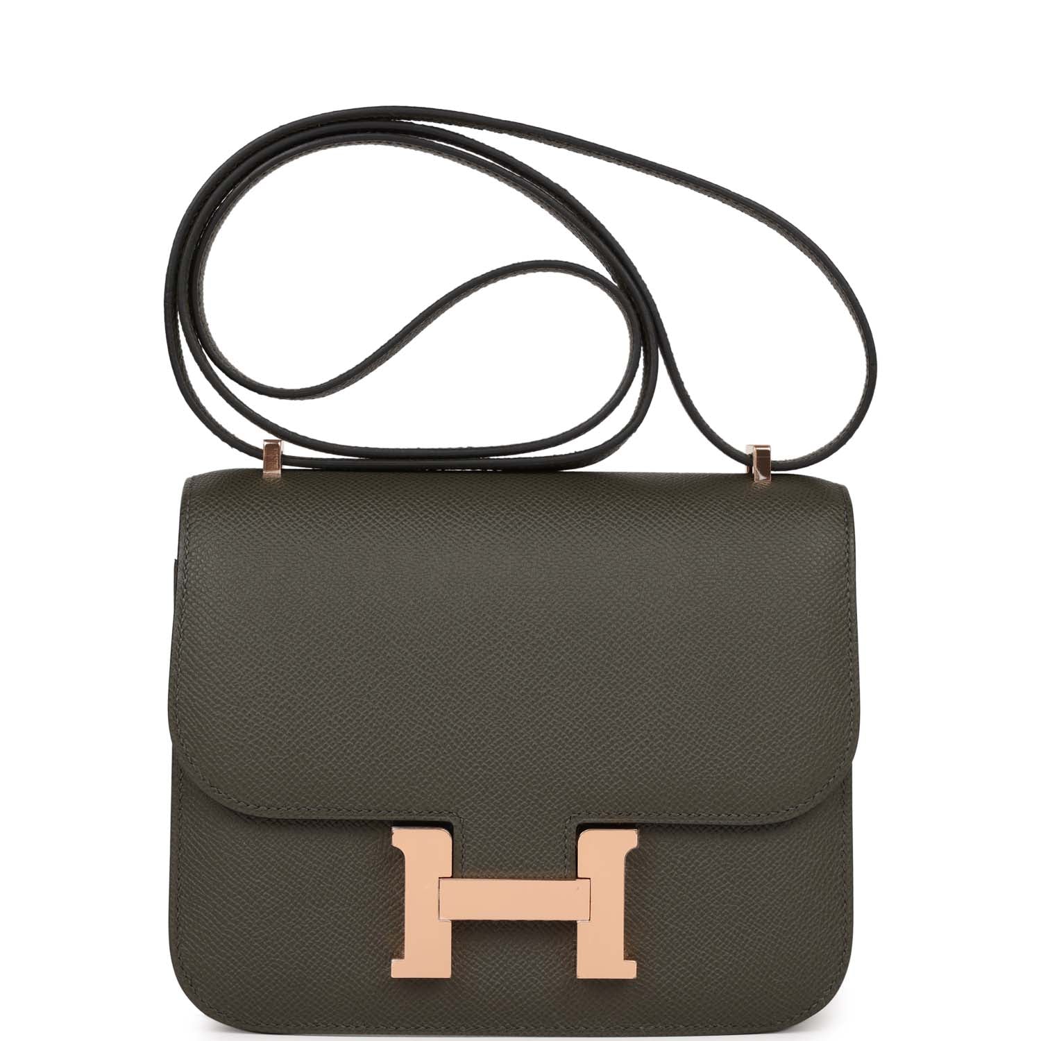 Hermes Constance Vert De Gris Epsom Rose Hardware Gold Travel Bag