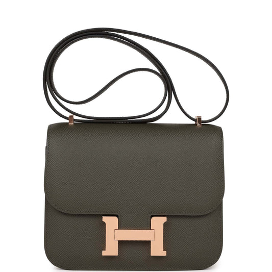 Hermes Constance Vert De Gris Epsom Rose Hardware Gold Travel Bag