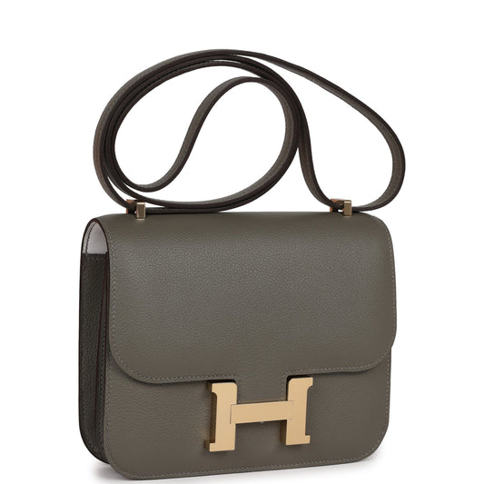 Hermes Constance Gris Meyer Verso Evercolor Permabrass Hardware Travel Bag