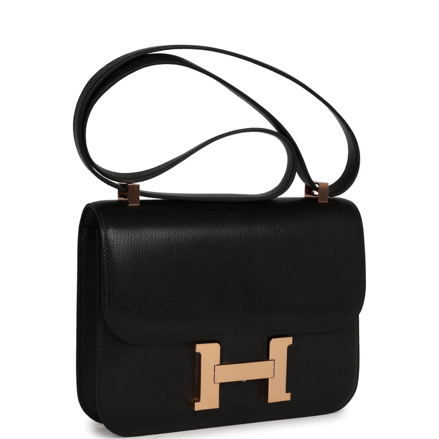 Hermes Constance Chevre Chamkila Rose Hardware Handbag Black Gold Travel Bag