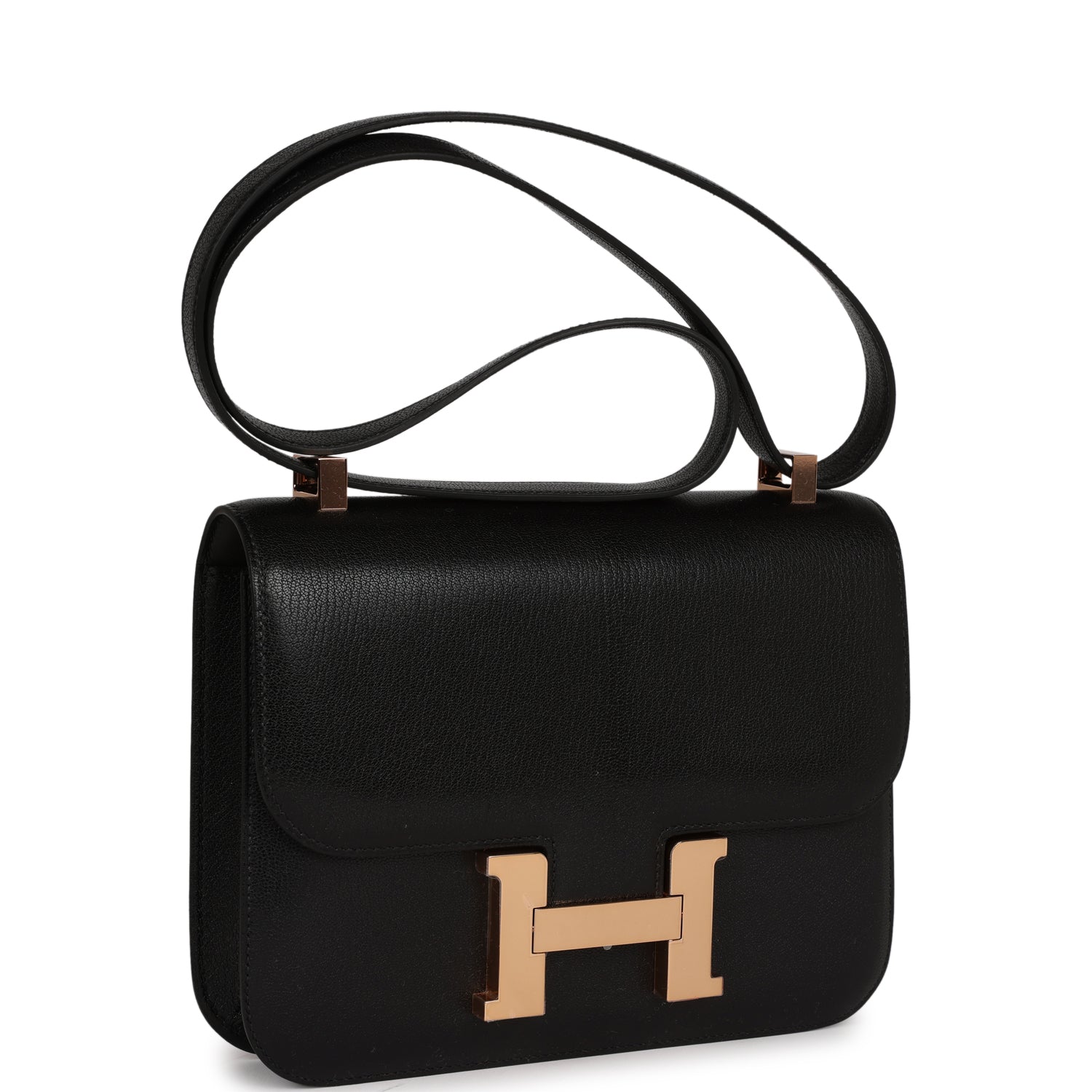 Hermes Constance Chevre Chamkila Rose Hardware Handbag Black Gold Travel Bag