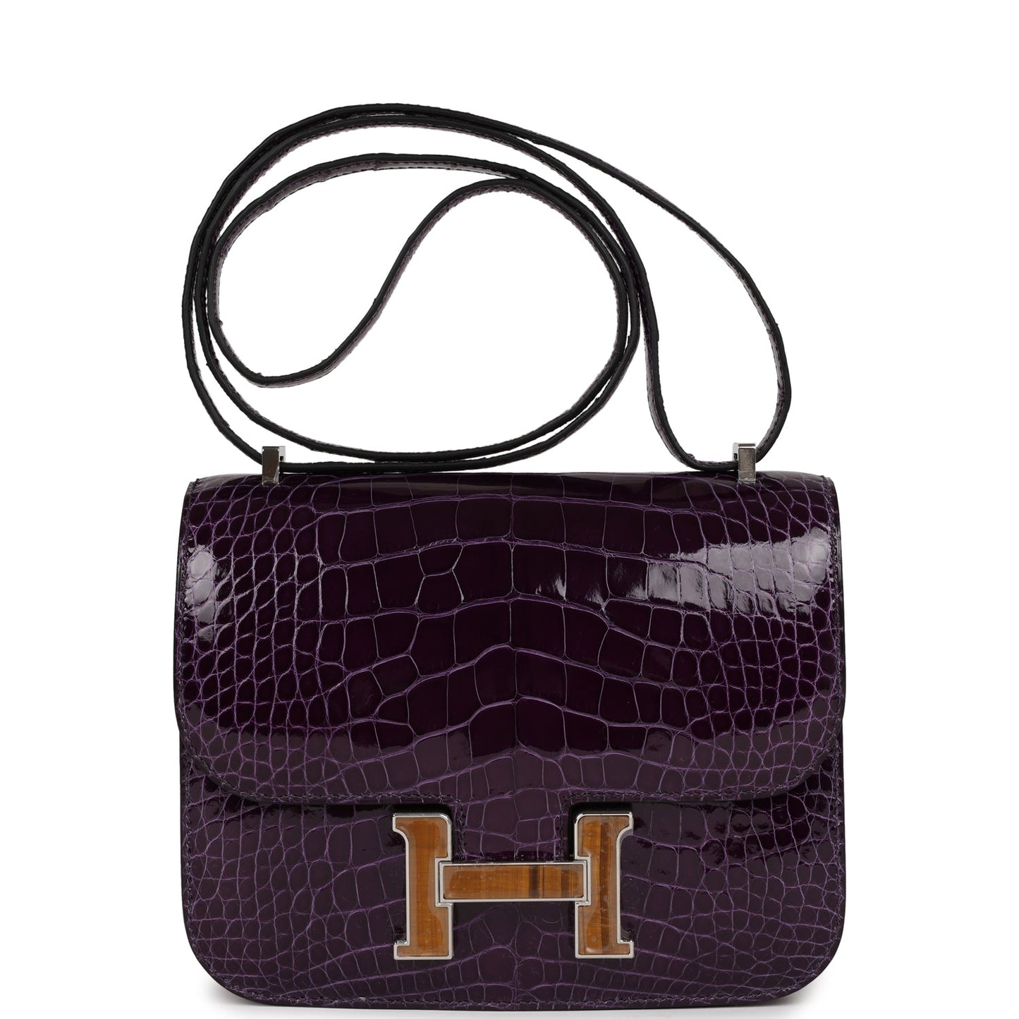 Hermes Constance Amethyst Shiny Alligator Tigers Eye Quartz Travel Bag