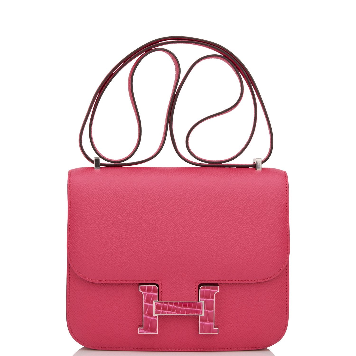 Hermes Constance Rose Mexico Epsom And Alligator Palladium Travel Bag Palladium Hardware