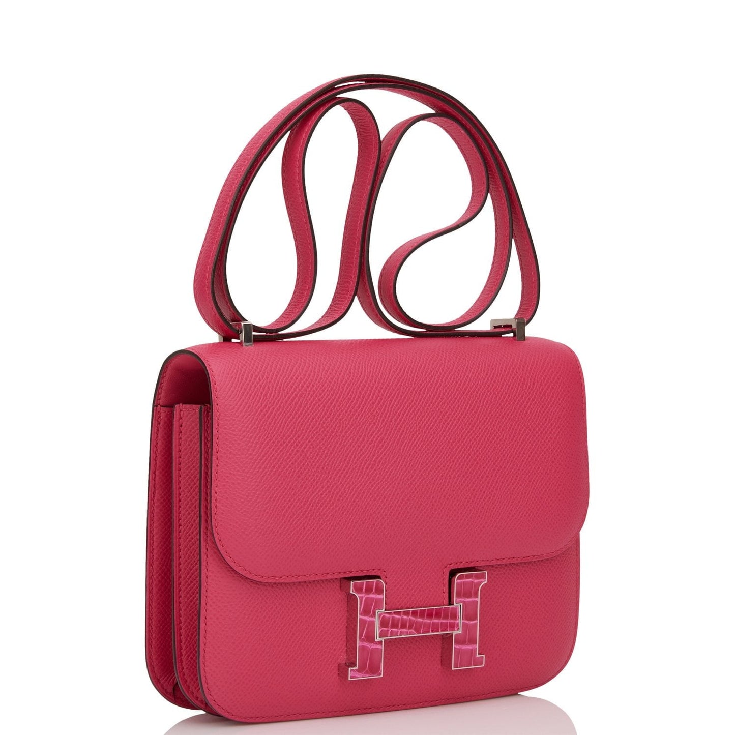 Hermes Constance Rose Mexico Epsom And Alligator Palladium Travel Bag Palladium Hardware