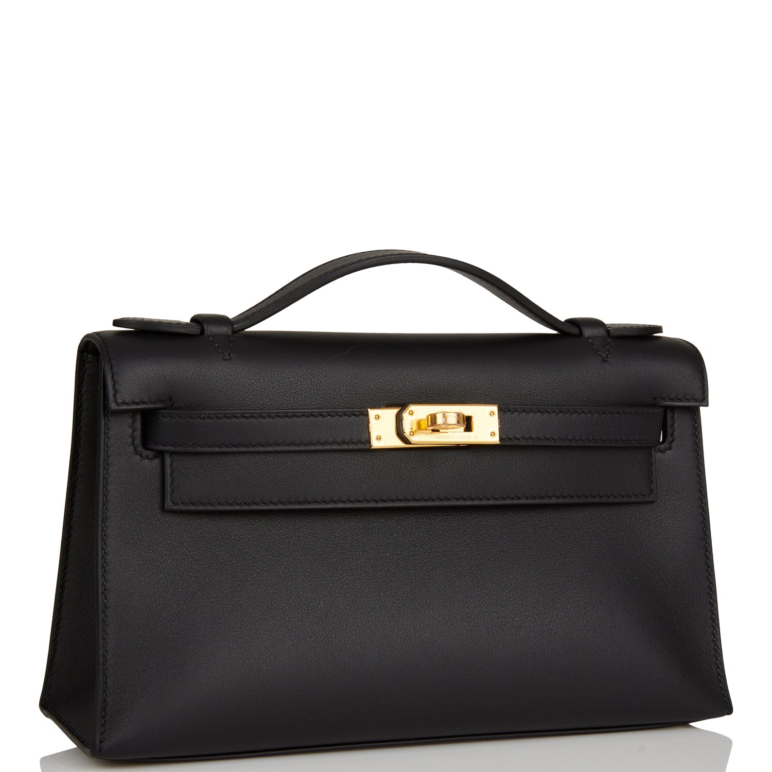 Hermes Kelly Pochette Swift Hardware Clutch Bag Black Gold Hardware 2