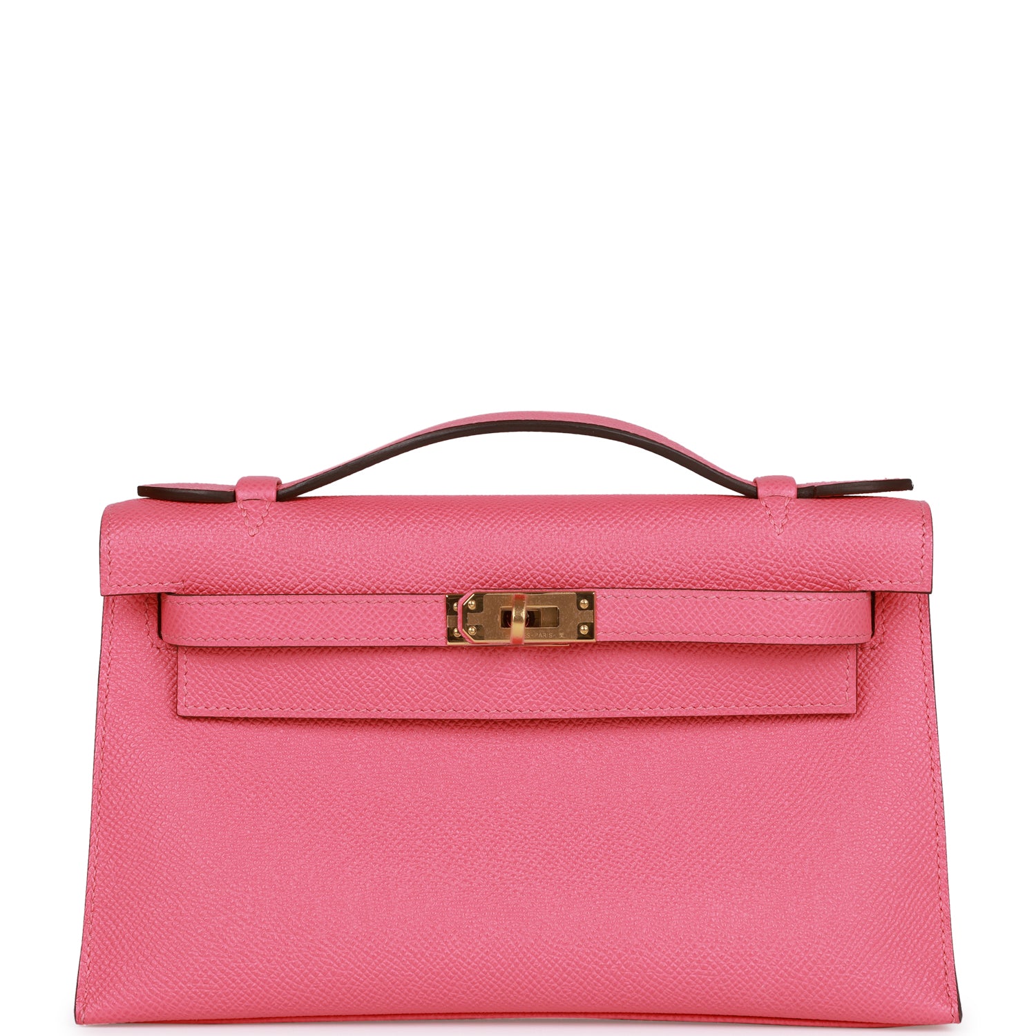 Hermes Kelly Pochette Rose Azalee Epsom Hardware Clutch Bag Gold