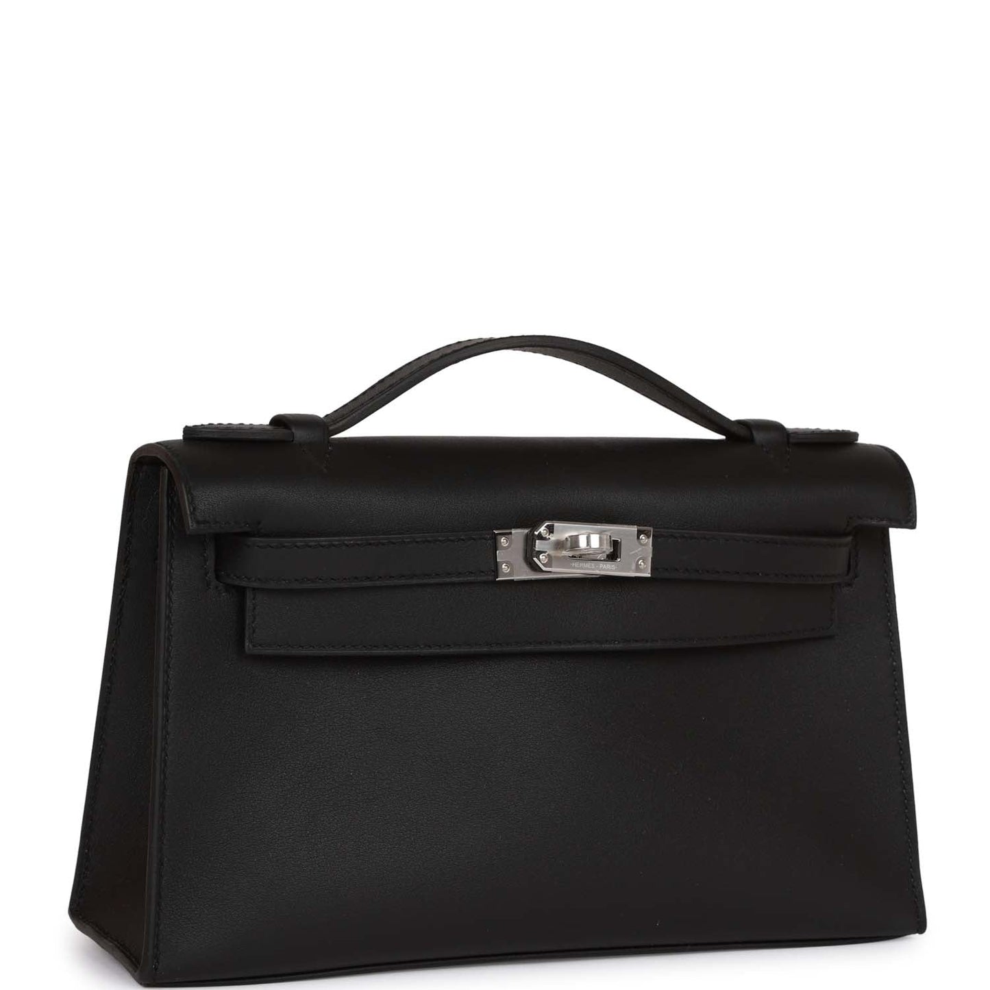 Hermes Kelly Pochette Swift Palladium Hardware Handbag Black Travel Bag