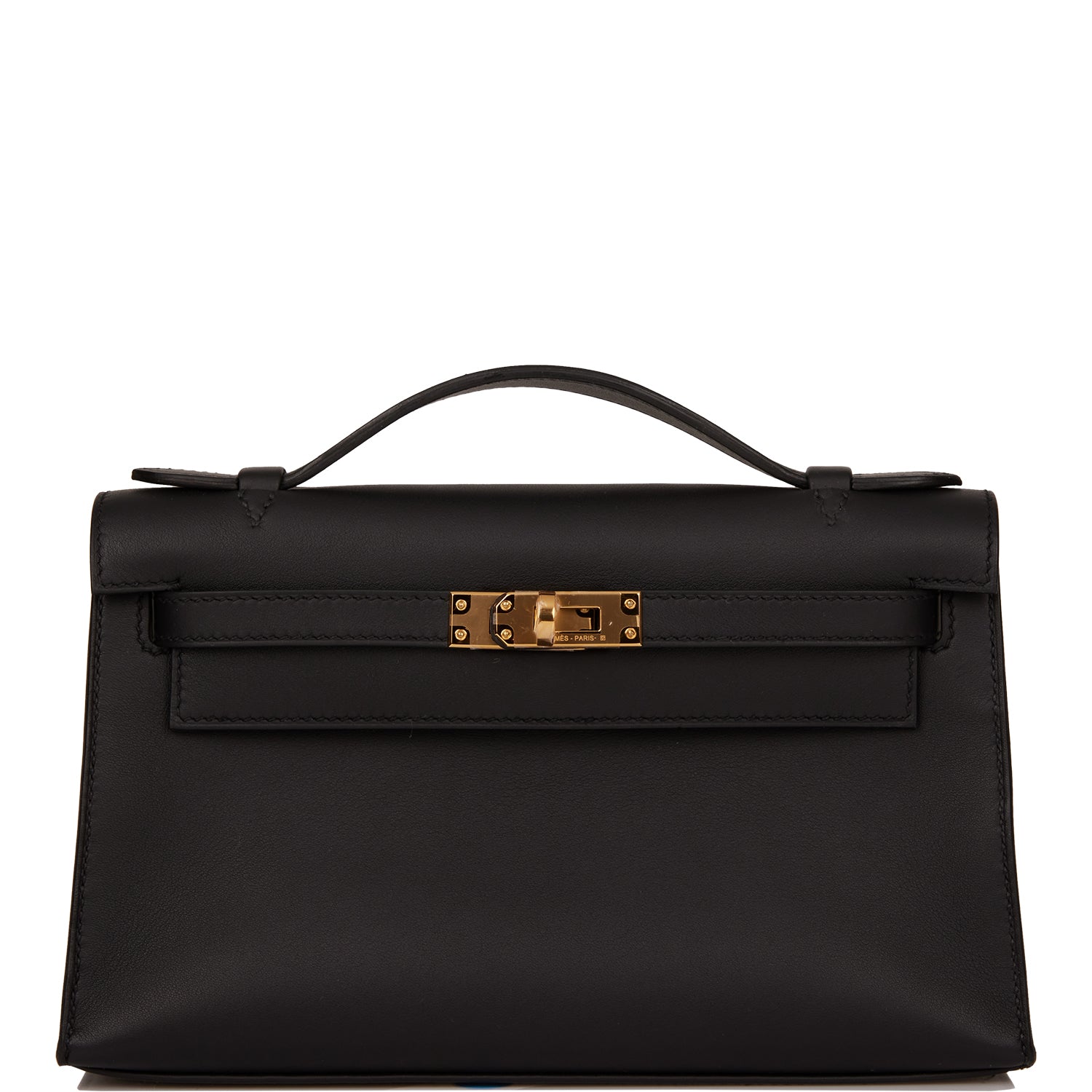 Hermes Kelly Pochette Swift Hardware Handbag Black Gold Travel Bag Hardware 3