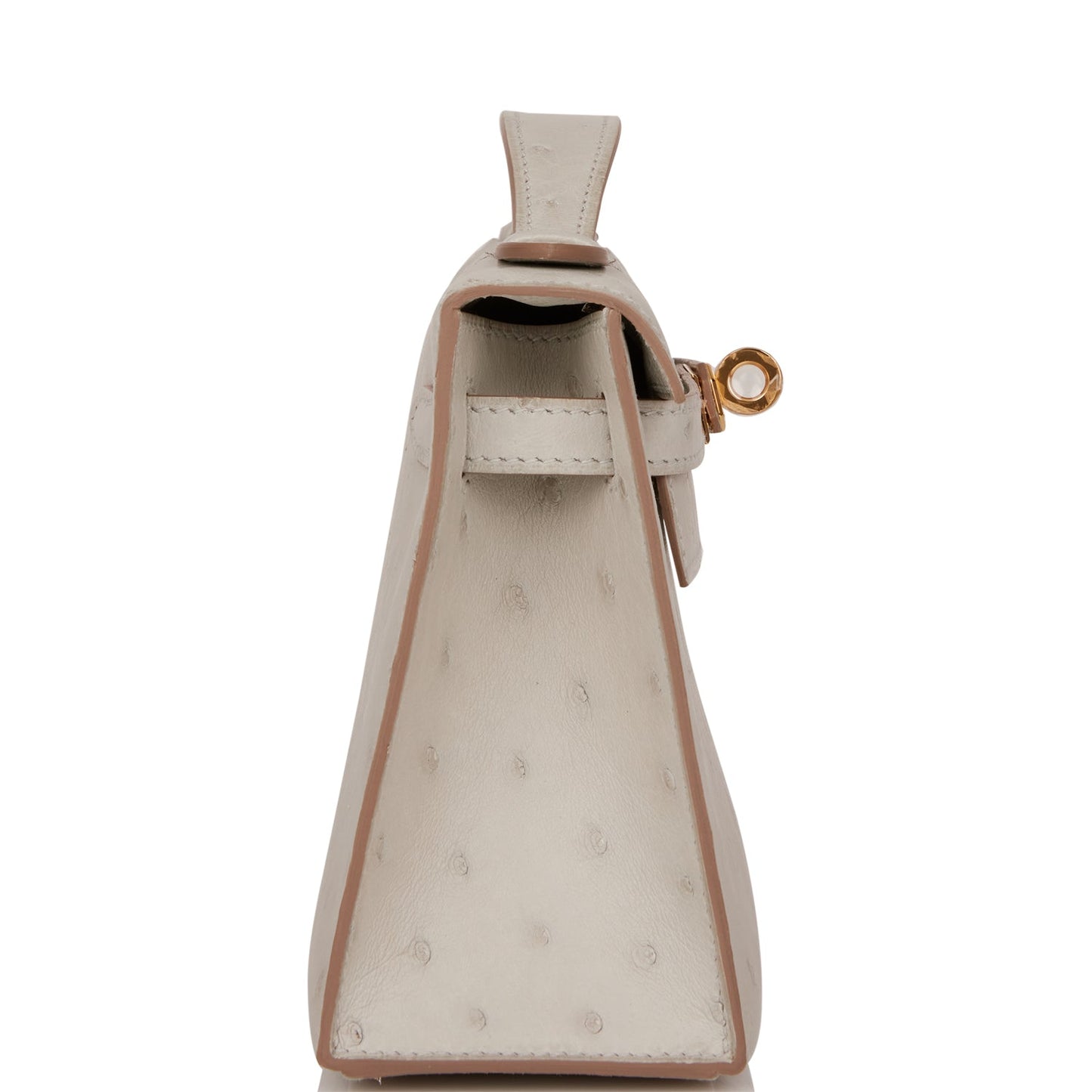 Hermes Kelly Pochette Gris Perle Ostrich Hardware Handbag Gold Travel Bag